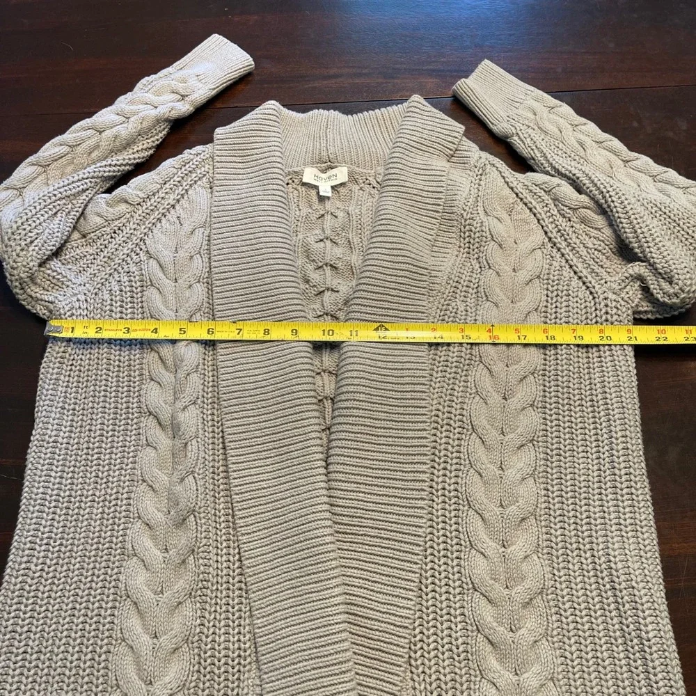 Haven Well Within Gray Cable Knit Shawl Collar Open Front Cardigan Sweater Small